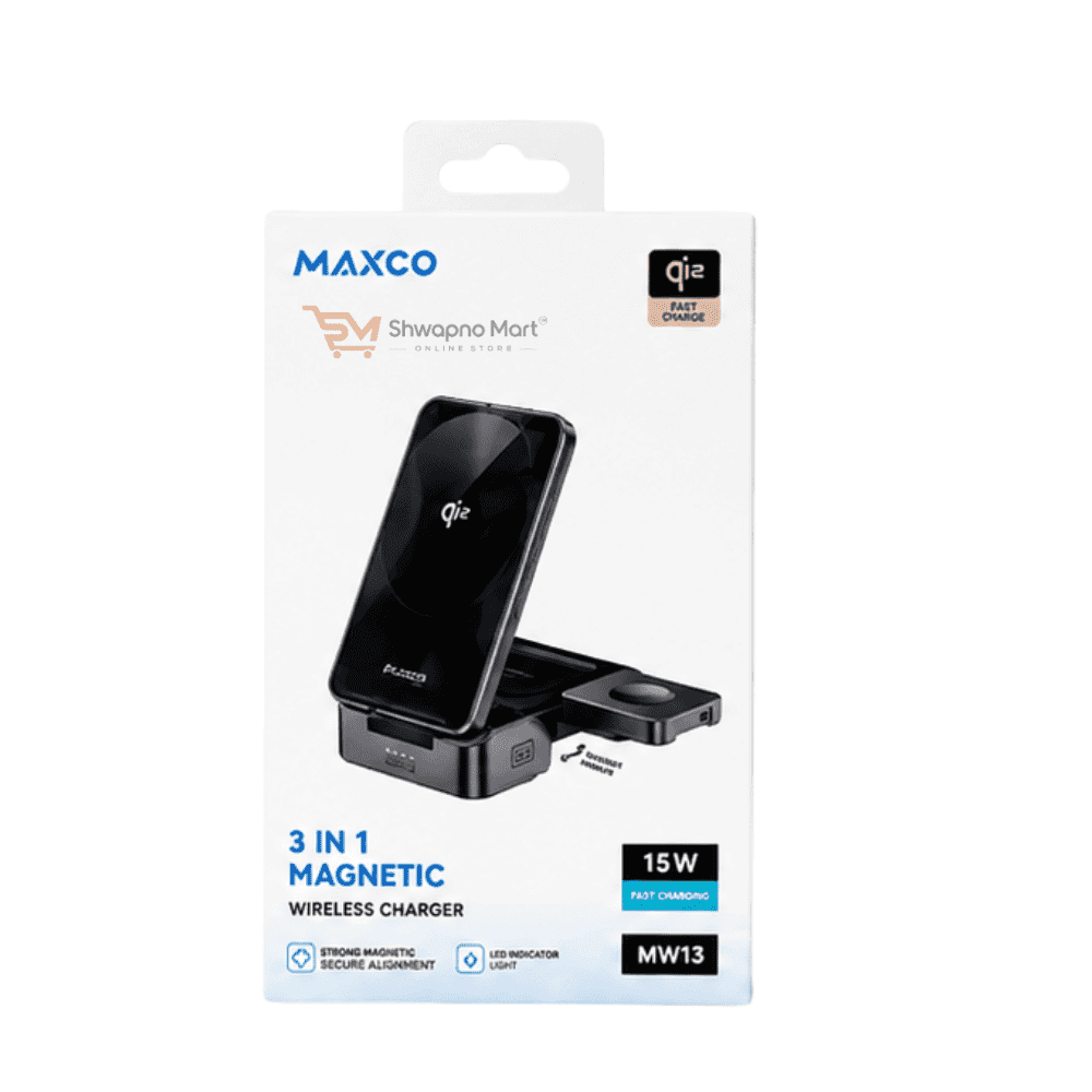 MAXCO MW13 Qi2 15W 3-in-1 Magnetic Wireless Charger – Foldable Charging Station