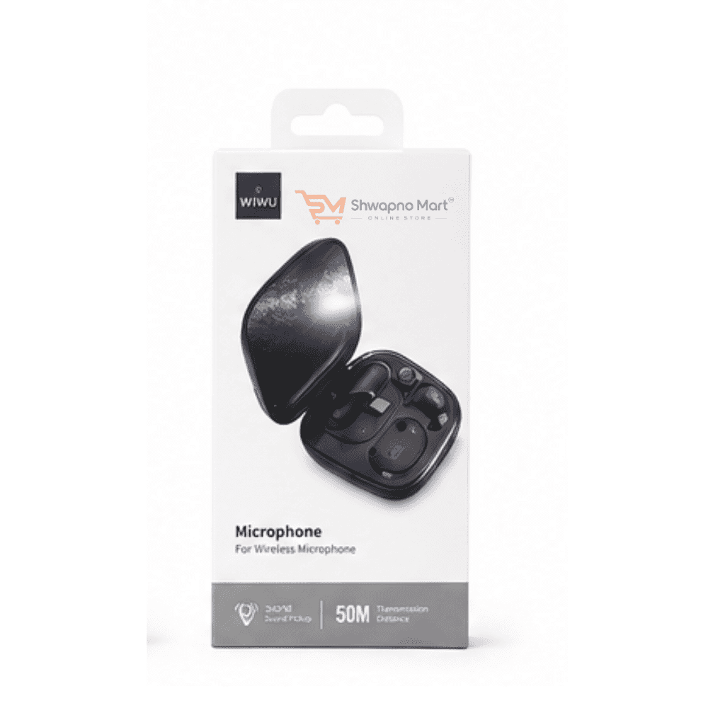 WiWU Wi-WM008 Dual Wireless Lavalier Microphone – 50M Range, 360° Pickup & 18H Battery