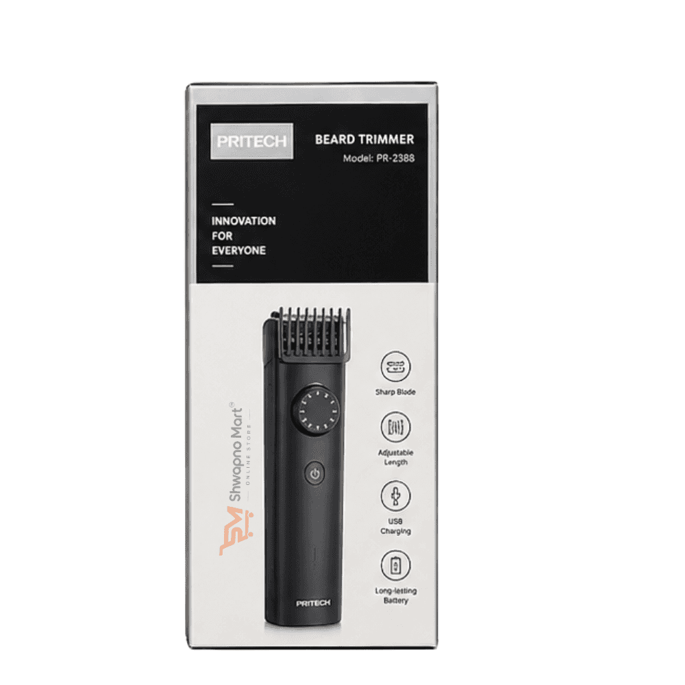 Pritech PR-2388 Beard Trimmer 20 Length Settings 0.5-10mm USB Rechargeable Cordless Hair Trimmer