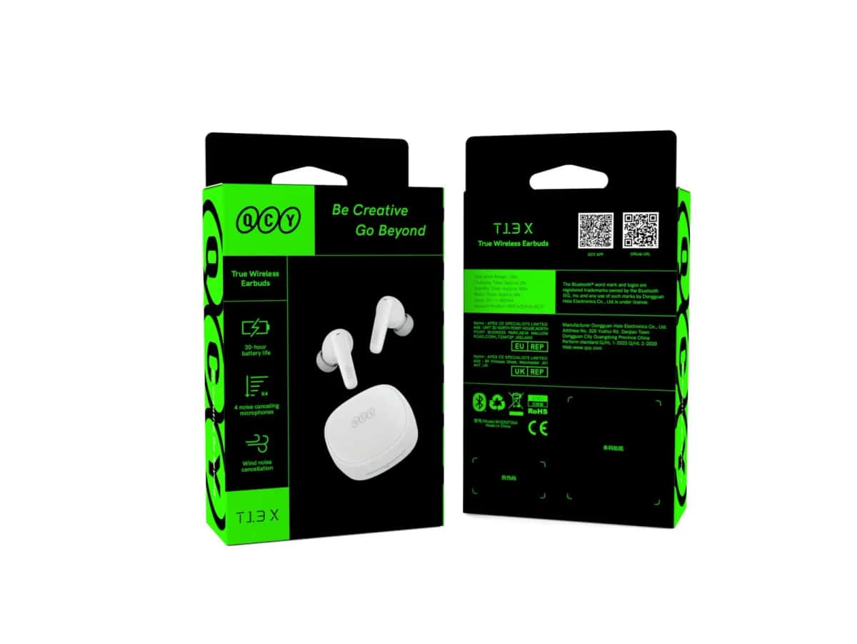 QCY T13X True Wireless Earbuds with 30-Hour Battery, 4-Mic Noise Cancellation & Wind Noise Reduction