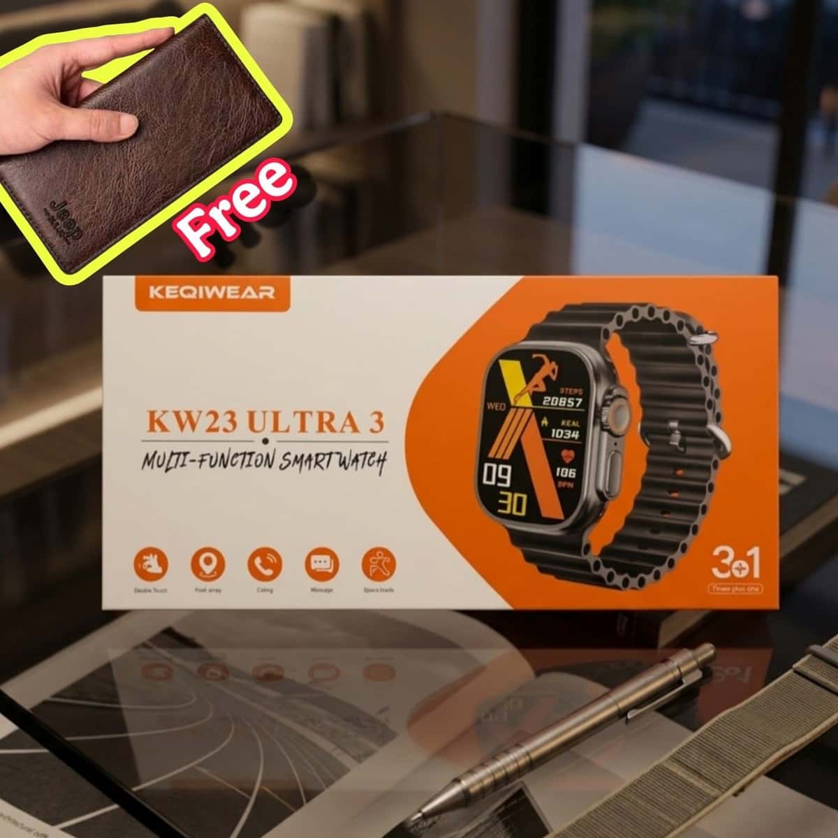 KW23 Ultra3 Smartwatch Bluetooth Calling 3 Straps Wireless Charging | shwapnomart