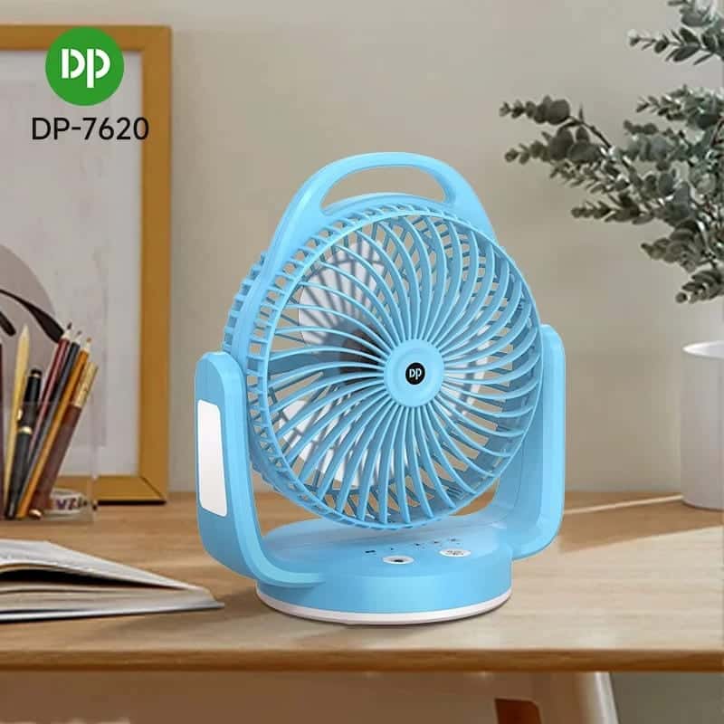 Rechargeable Desktop Fan DP-7620 with LED Light & Hanging Hook | shwapnomart