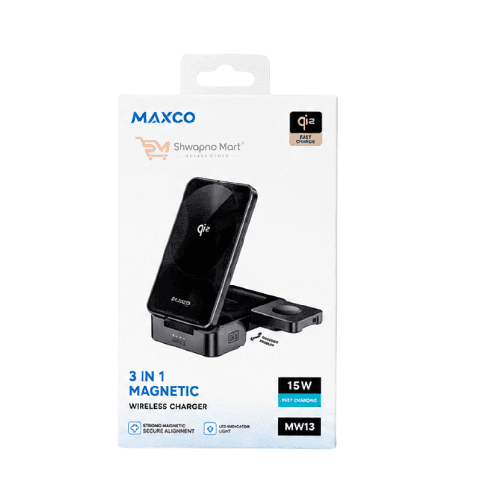 MAXCO MW13 Qi2 15W 3-in-1 Magnetic Wireless Charger – Foldable Charging Station