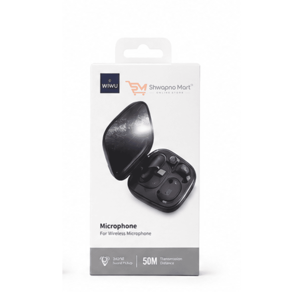 WiWU Wi-WM008 Dual Wireless Lavalier Microphone – 50M Range, 360° Pickup & 18H Battery