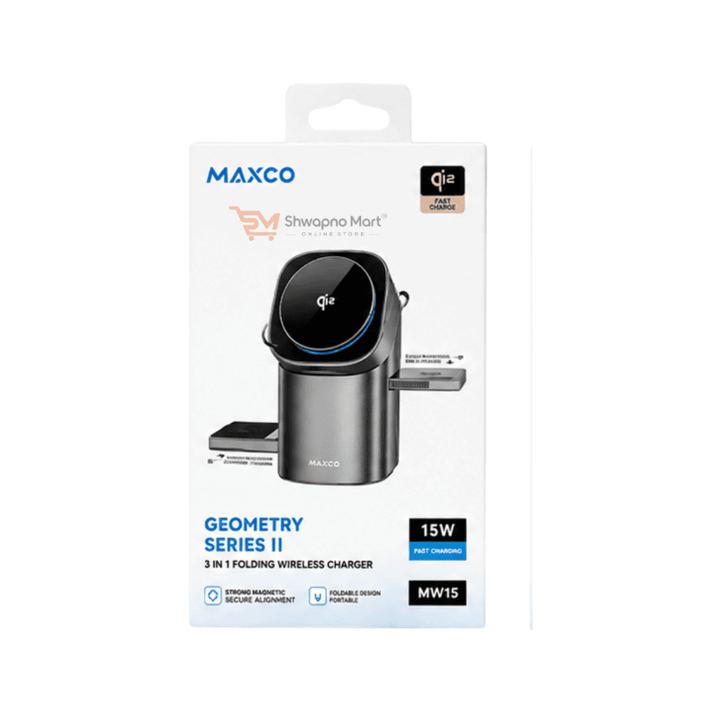 MAXCO MW15 Geometry Series II Qi2 15W 3-in-1 Folding Magnetic Wireless Charger