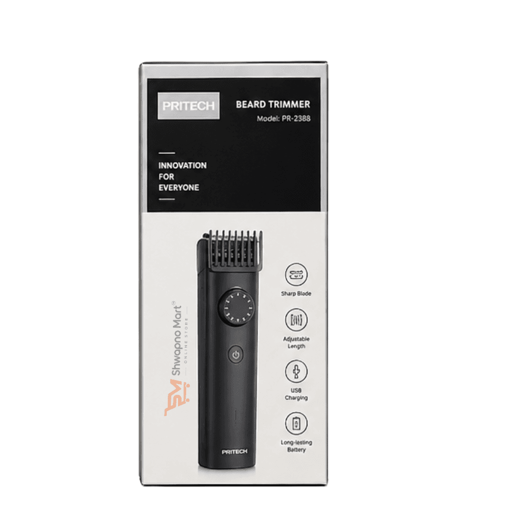 Pritech PR-2388 Beard Trimmer 20 Length Settings 0.5-10mm USB Rechargeable Cordless Hair Trimmer