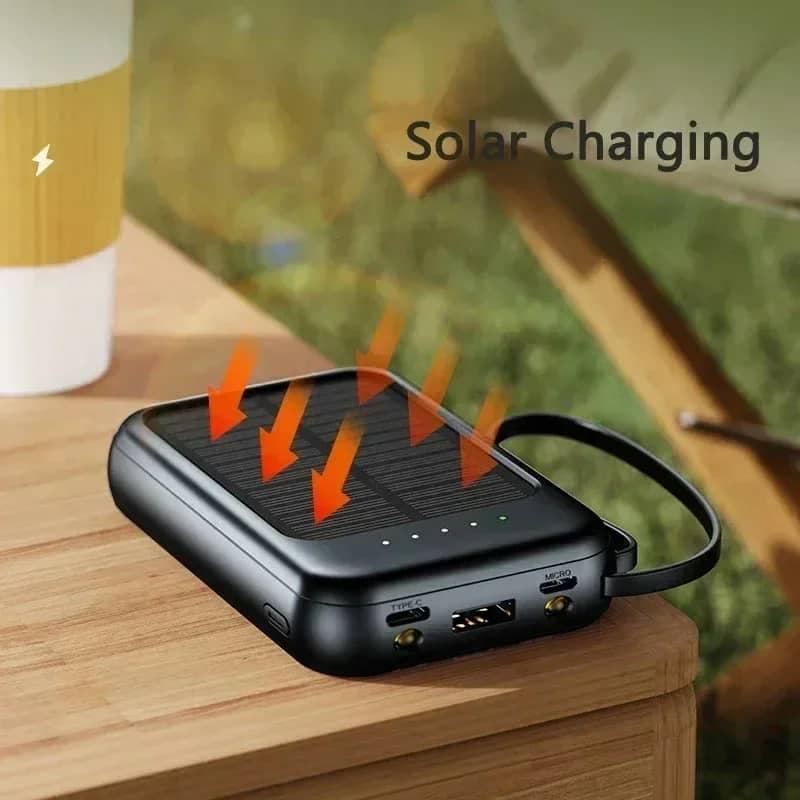 Solar Power Bank 20000mAh 22.5W Fast Charging Built-in Cables | shwapnomart - Image 2