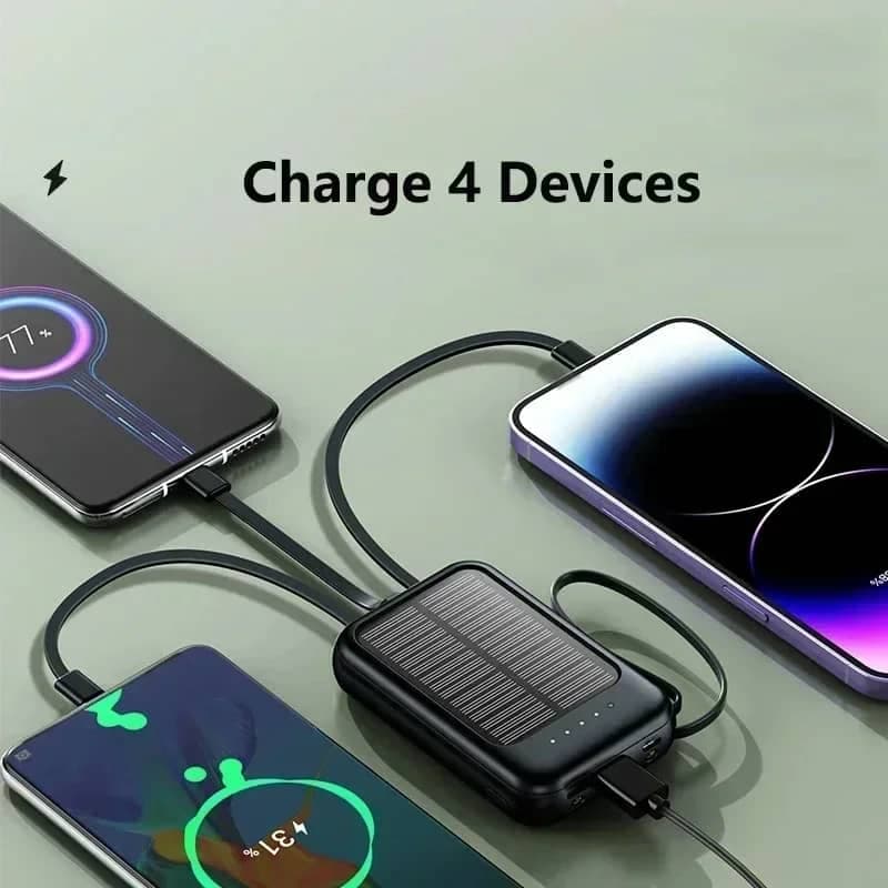 Solar Power Bank 20000mAh 22.5W Fast Charging Built-in Cables | shwapnomart - Image 3
