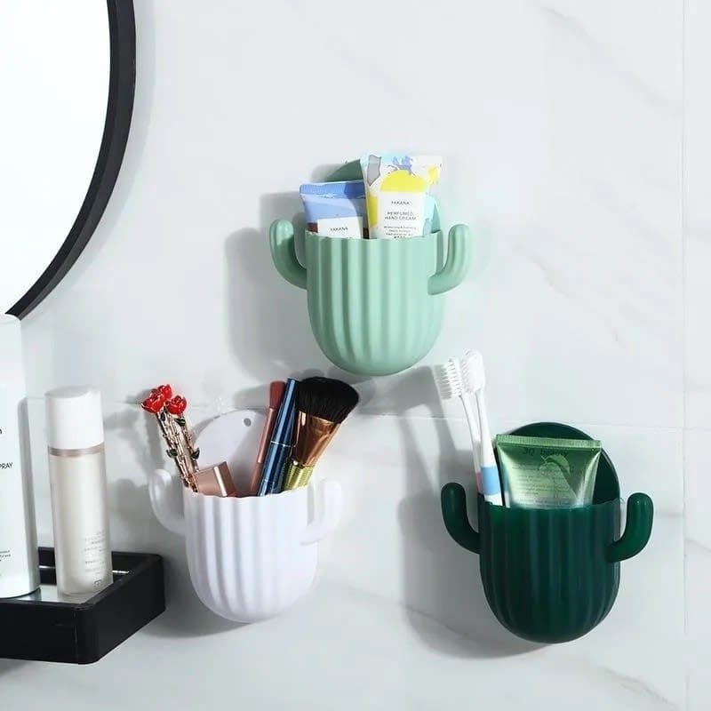 Self-Adhesive Toothbrush Holder Drain Shelf Cactus Storage Rack | ShwapnoMart - Image 2