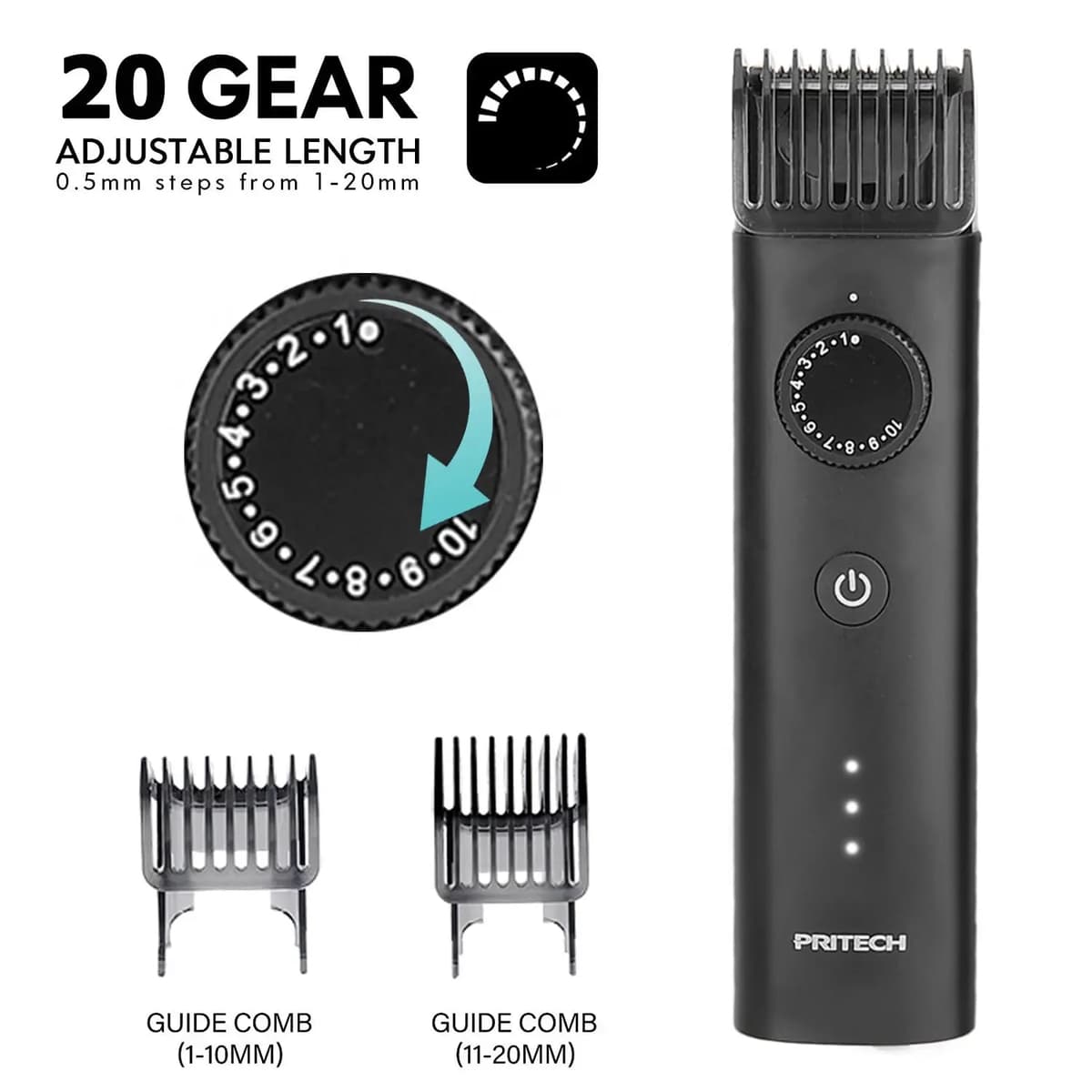 Pritech PR-2388 Beard Trimmer 20 Length Settings 0.5-10mm USB Rechargeable | shwapnomart