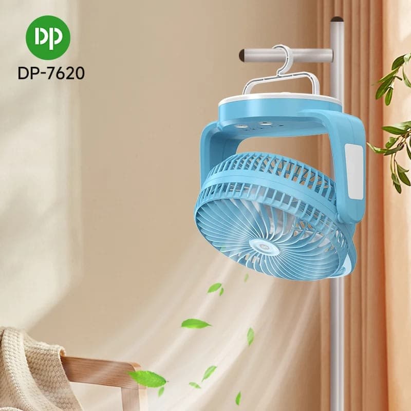 Rechargeable Desktop Fan DP-7620 with LED Light & Hanging Hook | shwapnomart - Image 2