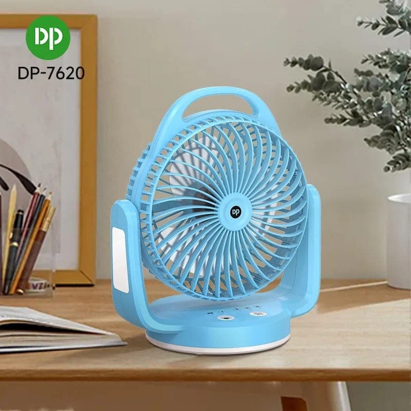 Rechargeable Desktop Fan DP-7620 with LED Light & Hanging Hook | shwapnomart