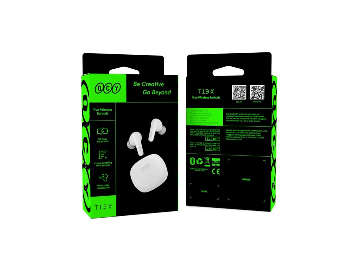 QCY T13X True Wireless Earbuds with 30-Hour Battery, 4-Mic Noise Cancellation & Wind Noise Reduction